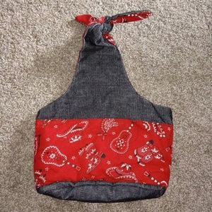 Cowboy Style Handbag, Corduroy, Red and Black